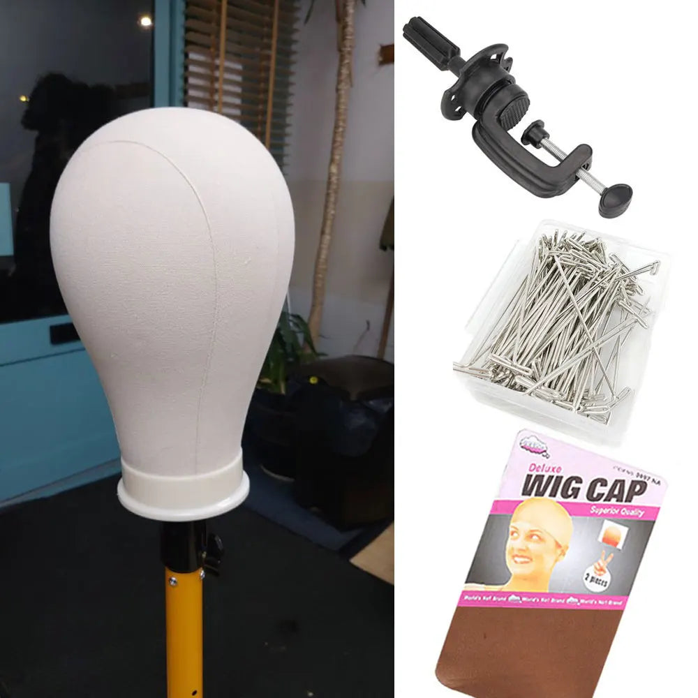 Canvas Wig Head Wig Stand 21-24Inch Mannequin Head for Hairstyling Displaying Making Wig Stand with Head Wig Supports Holder