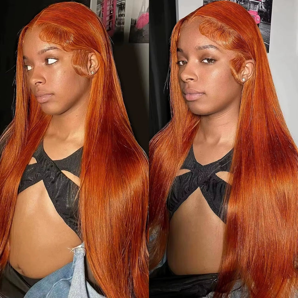 Ginger Wig Human Hair 13X6 Lace Front Wig Straight HD Transparent Pre Plucked 220% Density #350 Colored Human Hair Wig for Women