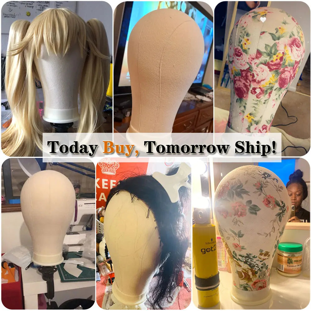 Canvas Wig Head Wig Stand 21-24Inch Mannequin Head for Hairstyling Displaying Making Wig Stand with Head Wig Supports Holder