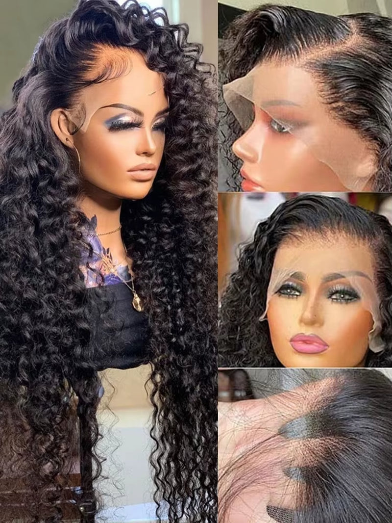 250 Density Water Deep Wave Lace Frontal Wig 13X4 13X6 360 Hd Curly Human Hair 30 40 Inch Lace Front Wigs for Women Pre Plucked