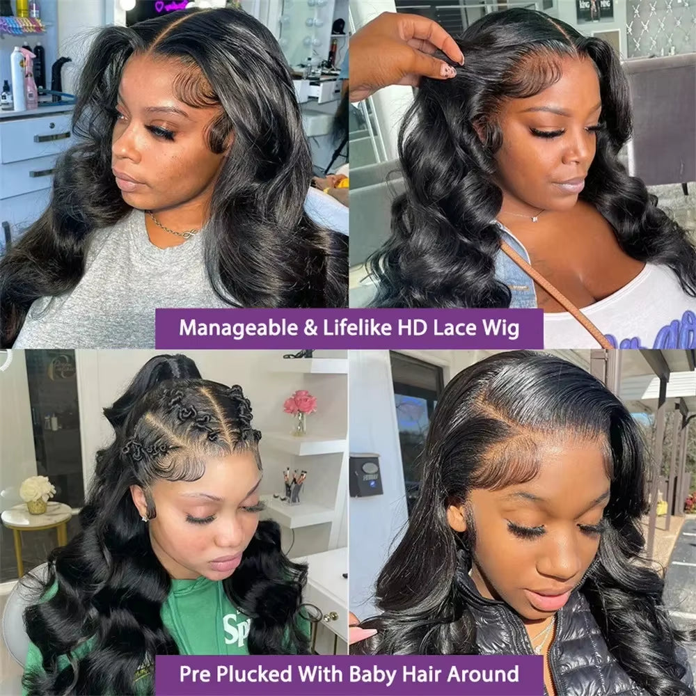 250 Density Body Wave Human Hair Wigs 13X6 HD Transparent Lace Front Wigs for Women Brazilian 13X4 360 Pre Plucked Lace Frontal